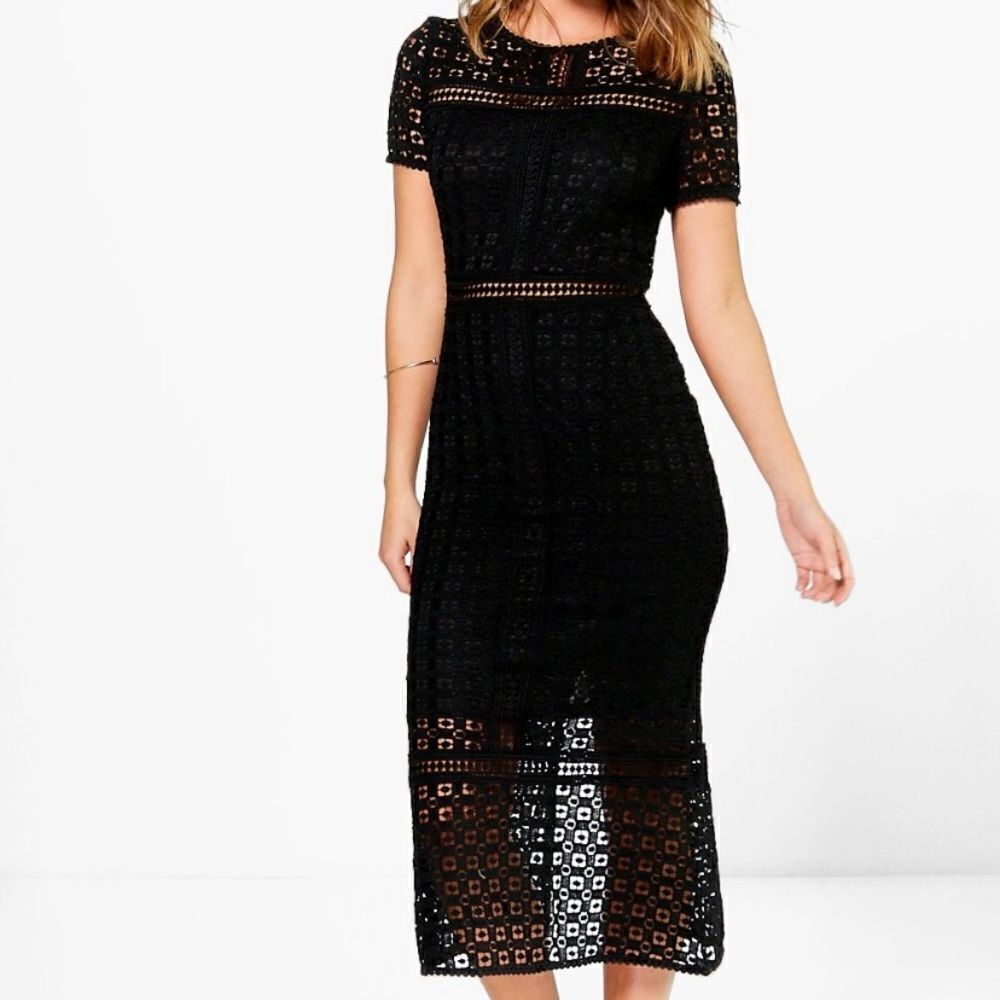 Showny Black Crochet Midi Dress Size Large NWT